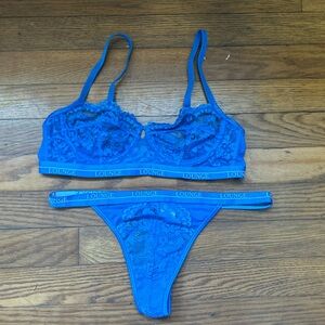 Lounge Blossom Balcony Bralette and Thong Blue